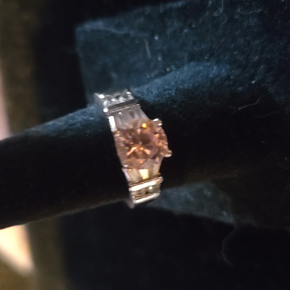 Vintage 18K Gold Plated Over Silver and Pink Stone Ring, 5.5